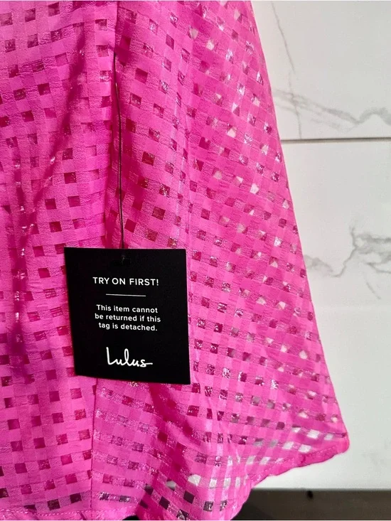 Lulus Pink Jacquard Tie Strap Mini Dress - Picture 3 of 10